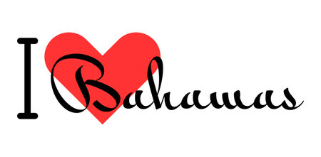 I love Bahamas. Hand drawn letters with red heart. Vector illustration, lettering in modern design for print t shirt, banner, poster, sticker or label.のイラスト素材
