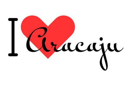 I love Aracaju, city of Brazil. Hand drawn letters with red heart. Vector illustration lettering, modern design for print t shirt, banner, poster, sticker or label.のイラスト素材