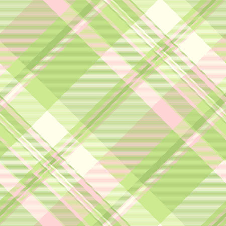 Diagonal seamless check pattern, handmade vector textile tartan. Gentle plaid texture background fabric in light and green colors palette.のイラスト素材