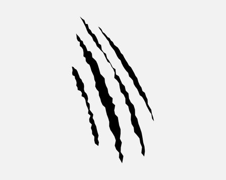 Claws scratches, animal monster mark design element, tattoo and decor for halloween. Black silhouette, vector illustration isolated on white background.のイラスト素材