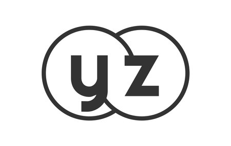 YZ business company emblem with outline rounds and letters y z. Logo template of two merged circles for brand identity, logotype. Vector Infinity symbol and technology sign.のイラスト素材