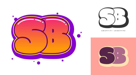 SB logo design for festival or party. Initial letter s and b in graffiti style. Creative modern lettering company name of font typography. Kids trendy logotype or identity. Vector illustration.のイラスト素材
