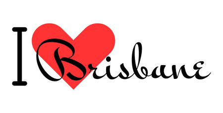I love Brisbane, city of Australia. Hand drawn letters with red heart. Vector illustration lettering, modern design for print t shirt, banner, poster, sticker or label.のイラスト素材