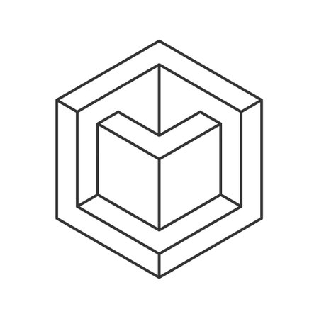 Cube logo, geometric vector design. Monochrome box logotype company, trendy technology emblem in isometric line style.のイラスト素材