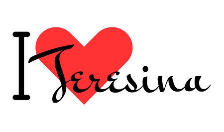I love Teresina, city of Brazil. Hand drawn letters with red heart. Vector illustration lettering, modern design for print t shirt, banner, poster, sticker or label.のイラスト素材
