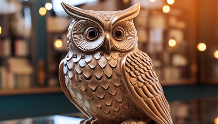 An owl statue symbolizing wisdom and knowledge, emphasizing intelligence, insight, and education.の素材