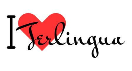I love Terlingua, city of United States. Hand drawn letters with red heart. Vector illustration lettering, modern design for print t shirt, banner, poster, sticker or label.のイラスト素材