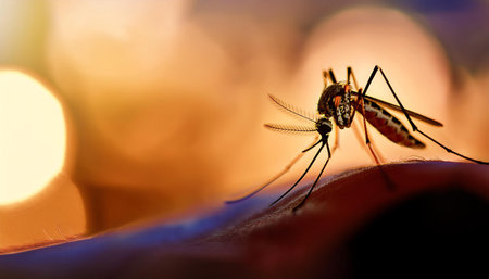Close-up image of a mosquito, symbolizing insects, bite, and disease transmission.の素材