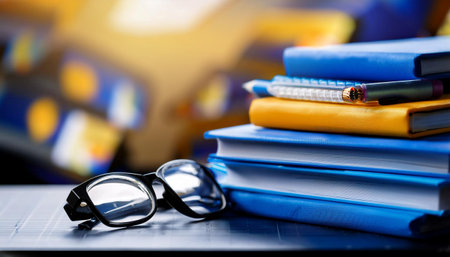 Close up of study and learning elements, ideal for topics related to education, academics, and research.の素材