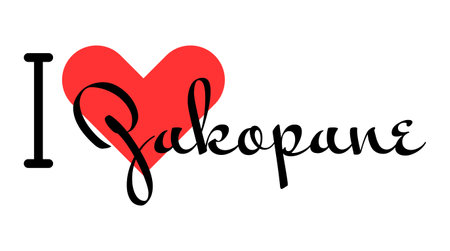 I love Zakopane, city of Poland. Hand drawn letters with red heart. Vector illustration lettering, modern design for print t shirt, banner, poster, sticker or label.のイラスト素材