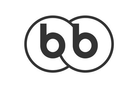 BB business company emblem with outline rounds and letters b b. Logo template of two merged circles for brand identity, logotype. Vector Infinity symbol and technology sign.のイラスト素材