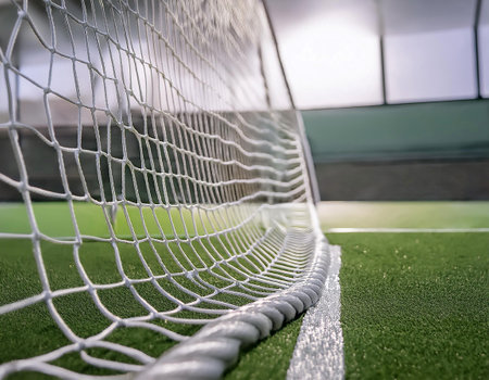 Close up image of a net on a sports field, emphasizing sports equipment, gameplay, and athletic activities.の素材