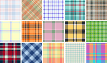 Classic plaid patterns featuring geometric checks and bold stripes, perfect for textile designs,...
