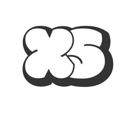 XS logo, bubble comic lettering, rounded in graffiti style black and white silhouette. Trendy preschool X and S letter text for festival party, personal initials, children funky print and web. Vector illustration.のイラスト素材