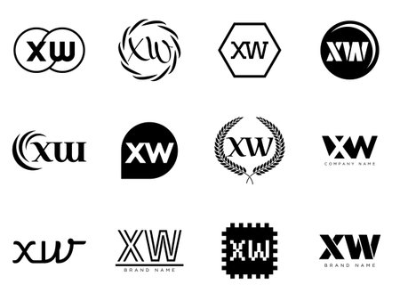 XW logo company template. Letter x and w logotype. Set different classic serif lettering and modern bold text with design elements. Initial font typography. Collection trendy business identity.のイラスト素材