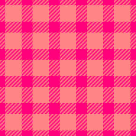 1960s plaid check tartan, wool textile background vector. Countryside seamless texture pattern fabric in bright pink and red colors palette.のイラスト素材