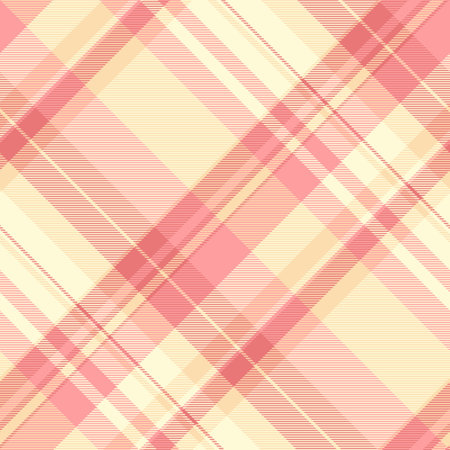 Checkered textile seamless texture, neutral tartan pattern vector. October check fabric background plaid in red and light goldenrod yellow colors palette.のイラスト素材