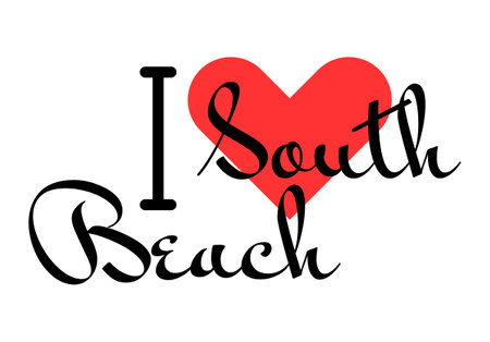 I love South Beach Miami USA. Hand drawn letters with red heart. Vector illustration, lettering in modern design for print t shirt, banner, poster, sticker or label.のイラスト素材