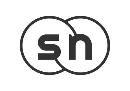 SN business company emblem with outline rounds and letters s n. Logo template of two merged circles for brand identity, logotype. Vector Infinity symbol and technology sign.のイラスト素材