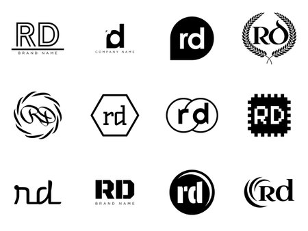 RD logo company template. Letter r and d logotype. Set different classic serif lettering and modern bold text with design elements. Initial font typography. Collection trendy business identity.のイラスト素材