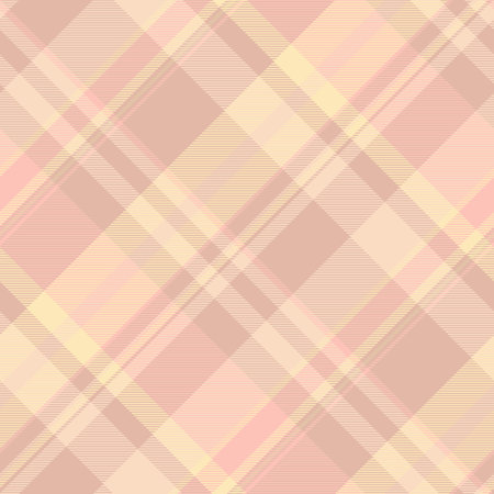 Pastel fabric check plaid, greeting card background vector pattern. Chic seamless textile tartan texture in light and moccasin colors palette.のイラスト素材