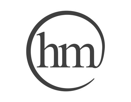 HM logo from two letters with circle shape email sign style. H and M round logotype of business company for brand identity.のイラスト素材