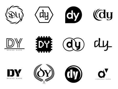 DY logo company template. Letter d and y logotype. Set different classic serif lettering and modern bold text with design elements. Initial font typography. Collection trendy business identity.のイラスト素材