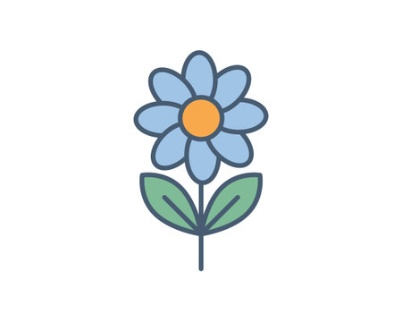 Charming flatstyle illustration of a blue flower with green leaves. Perfect for websites, apps, children's books, or any project needing a touch of nature.のイラスト素材