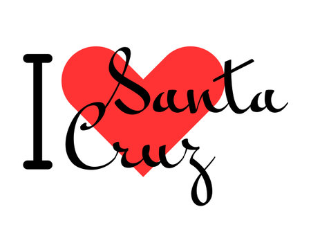 I love Santa Cruz, city of Bolivia. Hand drawn letters with red heart. Vector illustration lettering, modern design for print t shirt, banner, poster, sticker or label.のイラスト素材