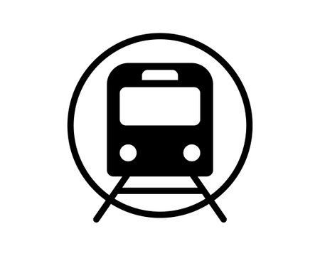 Bold black icon of a train in a circle, perfect for transportation, travel, or public transit designs. Simple, modern style suitable for websites, apps, and infographics.のイラスト素材