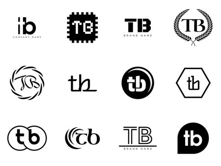 TB logo company template. Letter t and b logotype. Set different classic serif lettering and modern bold text with design elements. Initial font typography. Collection trendy business identity.のイラスト素材