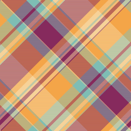 Vibrant autumnal plaid pattern in warm, earthy tones. Perfect for fall themed designs, textile prints, or website backgrounds. The intersecting lines create a dynamic, visually engaging texture.のイラスト素材