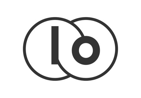 LO business company emblem with outline rounds and letters l o. Logo template of two merged circles for brand identity, logotype. Vector Infinity symbol and technology sign.のイラスト素材
