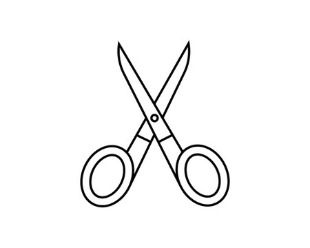 Simple, clean line art illustration of scissors. Perfect for websites, apps, or educational materials needing a clear, versatile graphic. Ideal for crafting, cutting, or general tool concepts.のイラスト素材