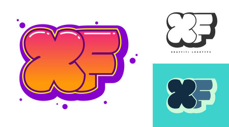 XF logo design for festival or party. Initial letter x and f in graffiti style. Creative modern lettering company name of font typography. Kids trendy logotype or identity. Vector illustration.のイラスト素材