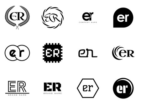ER logo company template. Letter e and r logotype. Set different classic serif lettering and modern bold text with design elements. Initial font typography. Collection trendy business identity.のイラスト素材