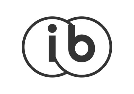 IB business company emblem with outline rounds and letters i b. Logo template of two merged circles for brand identity, logotype. Vector Infinity symbol and technology sign.のイラスト素材