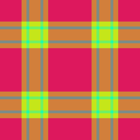 Vibrant plaid pattern in bold pink, orange, and lime green. Perfect for textile design, website backgrounds, or fashionrelated projects. This energetic image evokes a sense of fun and modernity.のイラスト素材