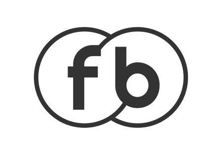 FB business company emblem with outline rounds and letters f b. Logo template of two merged circles for brand identity, logotype. Vector Infinity symbol and technology sign.のイラスト素材