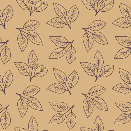 Elegant leaf pattern. Subtle, repeating design featuring stylized foliage on a neutral background. Perfect for textile prints, stationery, or website backgrounds.のイラスト素材