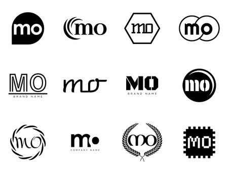 MO logo company template. Letter m and o logotype. Set different classic serif lettering and modern bold text with design elements. Initial font typography. Collection trendy business identity.のイラスト素材