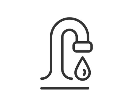 Minimalist line art of a dripping faucet, symbolizing conservation, plumbing, or hygiene. Ideal for websites, apps, and infographics related to water, health, or home maintenance.のイラスト素材