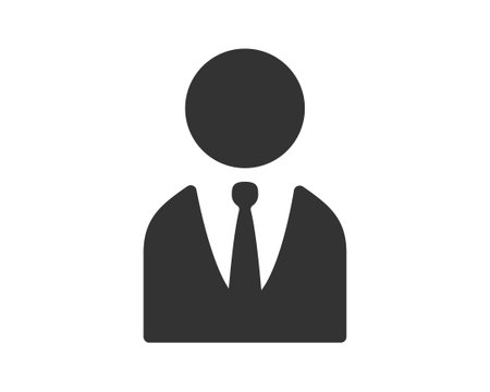 Simple glyph of a person in a suit and tie, symbolizing professionalism, business, and authority. Ideal for web design, presentations, and corporate communications. Clean, modern design.のイラスト素材