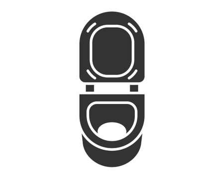 Minimalist icon of an open toilet. Symbolizes sanitation, hygiene, or bathroom facilities. Suitable for apps, web design, and informational graphics about public health.のイラスト素材