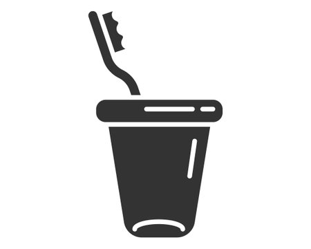 Clean minimalist graphic of a toothbrush in a cup. Concept for dental hygiene, bathroom essentials, or a daily routine. Ideal for health, lifestyle, or design projects.のイラスト素材