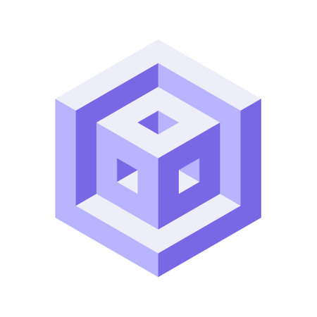 Abstract isometric cube design. A captivating visual metaphor for depth, complexity, and innovation. Perfect for tech, design, or architecture projects, presentations, and websites.のイラスト素材