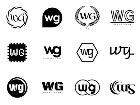 WG logo company template. Letter w and g logotype. Set different classic serif lettering and modern bold text with design elements. Initial font typography. Collection trendy business identity.のイラスト素材