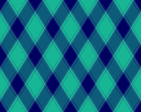 Vibrant teal and navy diagonal plaid pattern. Perfect for textile design, website backgrounds, or...