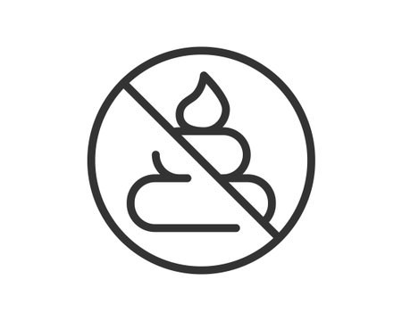 Forbidden No Pooping sign, minimal line art. Concept Cleanliness, pet control, responsible ownership. Use Signage, web icons, print. Promotes hygiene awareness.のイラスト素材