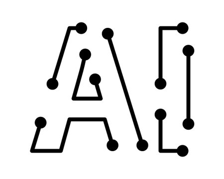 Minimalist graphic illustration featuring black lines and dots resembling a futuristic circuit board. Symbolizes technology, connectivity, and innovation.のイラスト素材